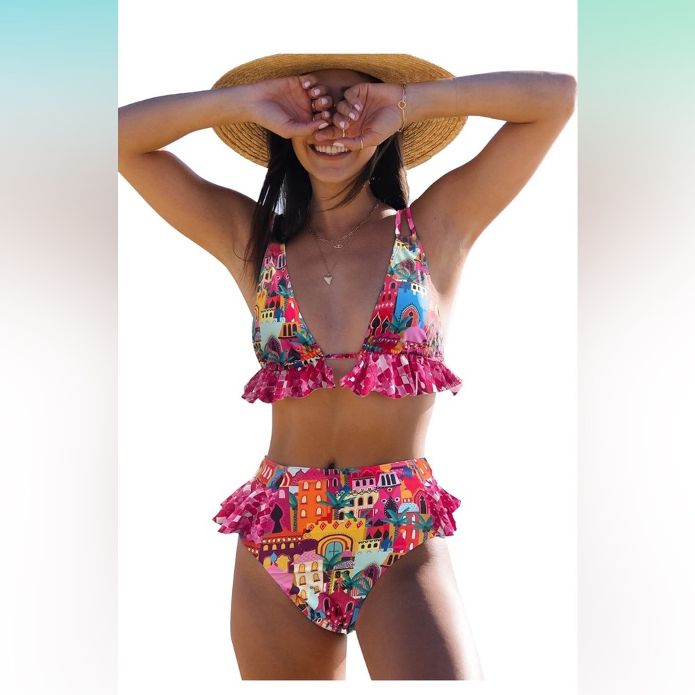 Women High Waisted Swimsuit Ruffle Bikini - NWT